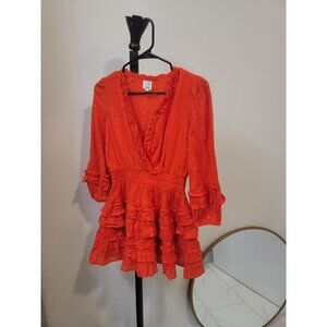 Cake for dinner Red Floral Mini Smocked Dress L